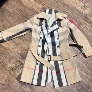 Burberry Beige and Red Plaid Trench Coat